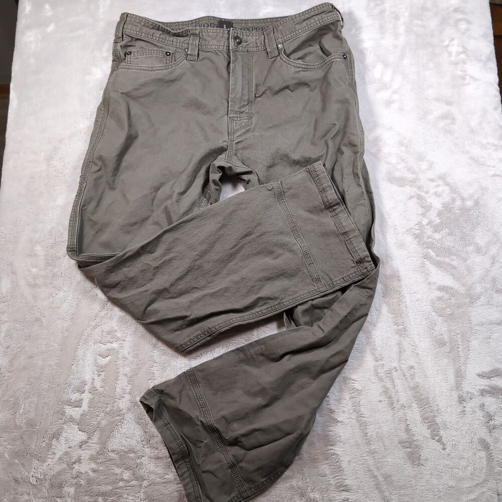 Prana Bronson Pants Mens 33x30 (32x29) Brown Canvas Utility Hiking Straight